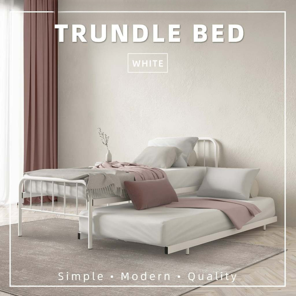 6.4FT Trundle Bed Frame Powder Coat Metal-HMZ-FYSB-0115-WHT/STB