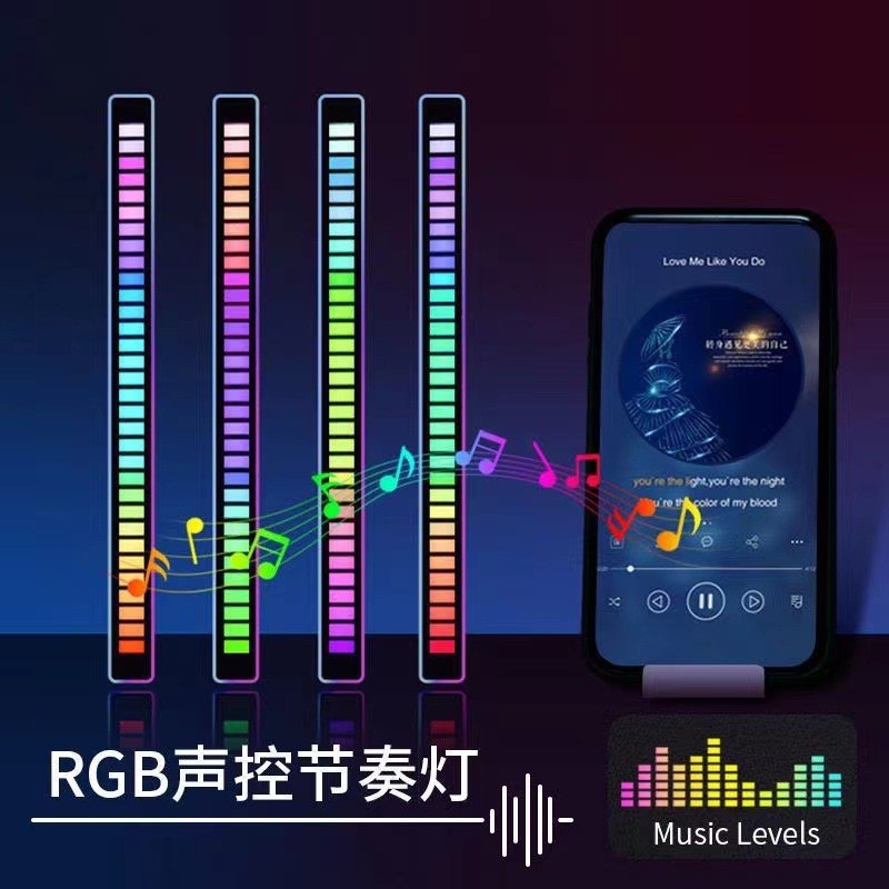 R RGB Pickup Light APP ควบคุมเสียง Creative Rhythm Light รถ led เพลงคอมพิวเตอร์เดสก์ท็อปบรรยากาศ Lig