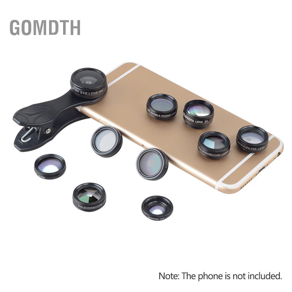Gomdth APEXEL 10 in 1 ชุดเลนส์กล้องโทรศัพท์พร้อมมุมกว้าง 0.63X + 15X 198 °Fisheye 2X Telephoto CPL S