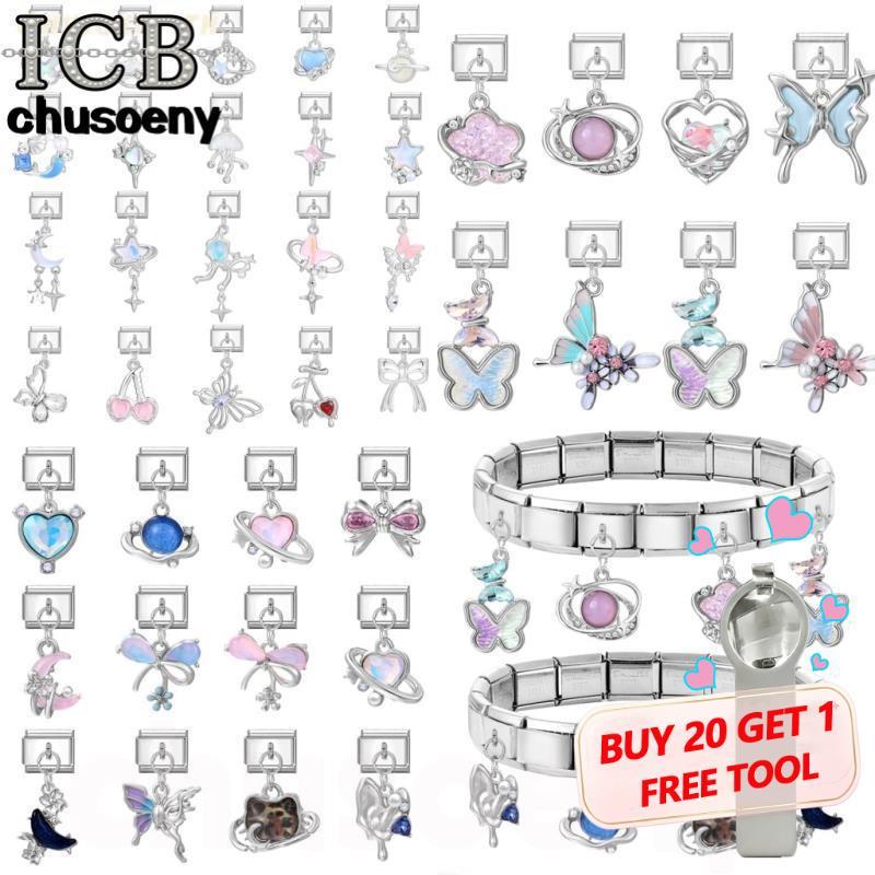 ยอดนิยม Love จี้ Sliver สีอิตาเลี่ยน Charm Links Fit 9 มม.สร้อยข้อมือสแตนเลสทําเครื่องประดับ