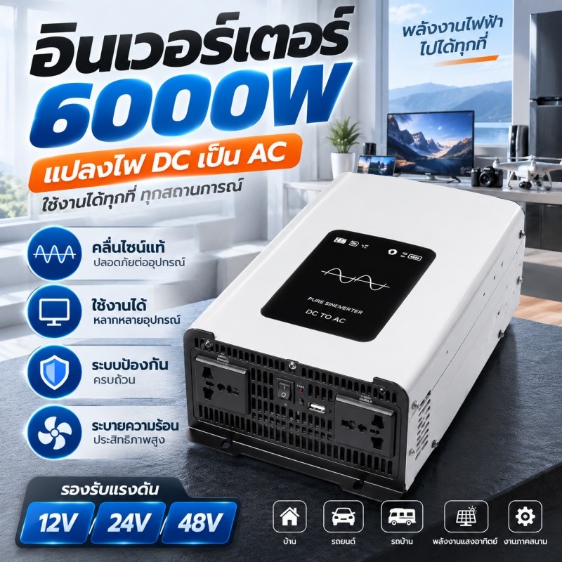 DA Power Inverter 5000wรุ่น12v/24VตัวแปลงไฟDC TO AC220V อินเวอร์เตอร์เพียวซายเวฟ Inverter pure sine 