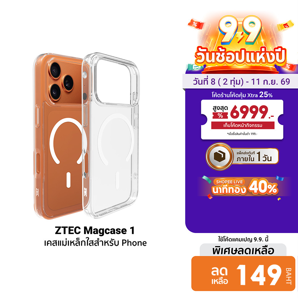 ZTEC MagCase 1 เคสแม่เหล็ก เคสใส Case สำหรับ iPhone 13/14/15/16/17 Air Pro Promax
