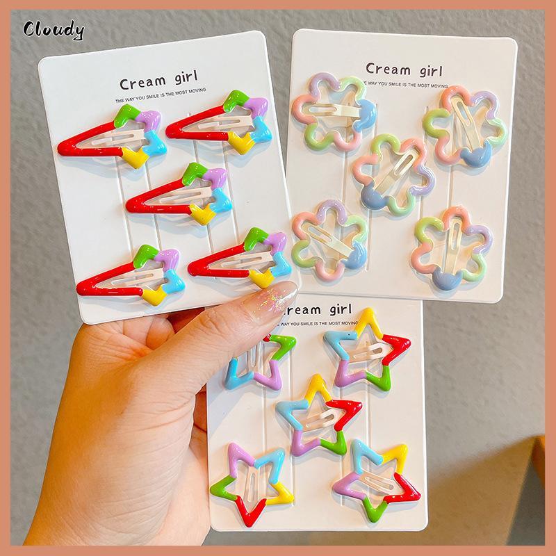 [Cloudy] 5 ชิ้นน่ารักสายรุ้งคลิปผมการ์ตูนดอกไม้ Star Hairpin ด้านข้างบางคลิปสําหรับสาวน่ารักอุปกรณ์เ