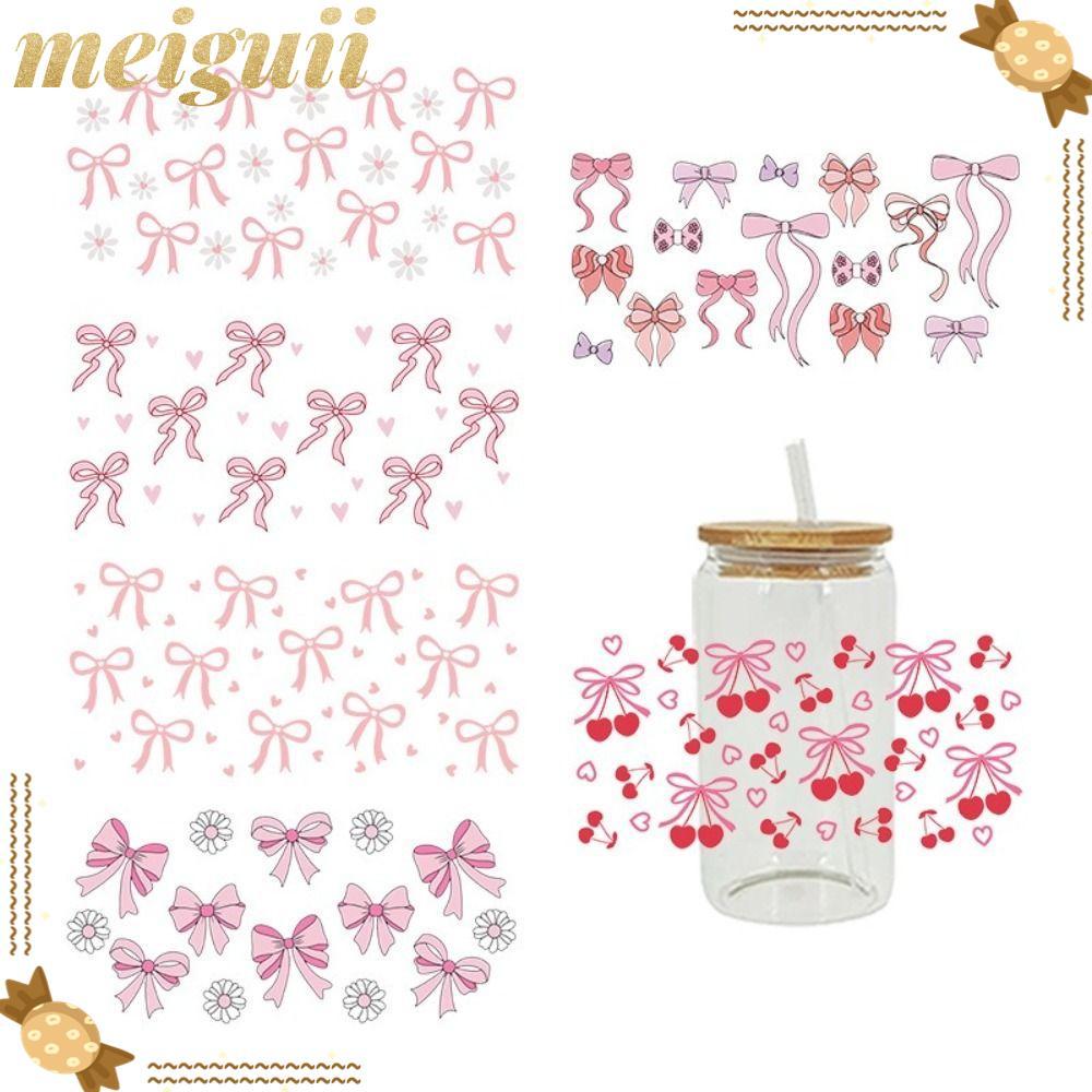 MEIGUII Wrap Stickers, Waterproof UV DTF Transfer Stickers, Smooth Pink Bow Decals สําหรับถ้วยแก้ว 1