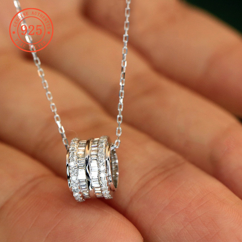 SHEFULI 925 Silver Niche Premium Diamond สร้อยคอทรงกระบอก CSX1947