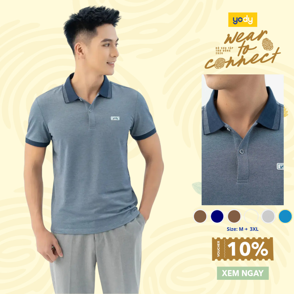 เสื้อโปโลผู้ชายคอปกยางยืด นุ่ม ดูดซับเหงื่อ ยี่ห้อ YODY APM3299