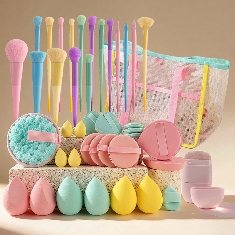 42Beauty tool set, colorful makeup bag, makeup brush set, portable toiletry travel powder puff makeu