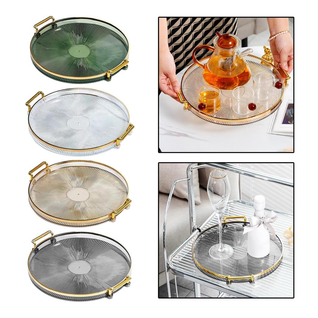 [besteffy1] ถาดเสิร์ฟพร้อมที่จับผลไม้ขนมหวานถ้วยชา Platter Mirrored Non Slip Vanity Storage Organize
