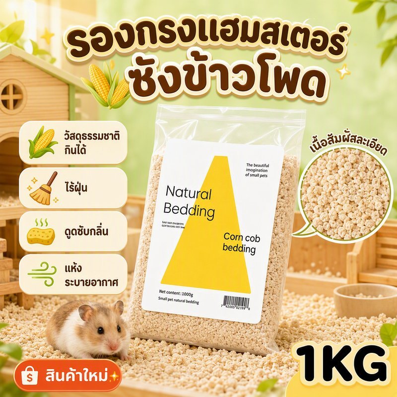 รองกรงแฮมสเตอร์ ซังข้าวโพด รองกรง หนูแฮมสเตอร์ ดูดซับกลิ่น ไร้ฝุ่น แห้ง วัสดุธรรมชาติ กินได้
