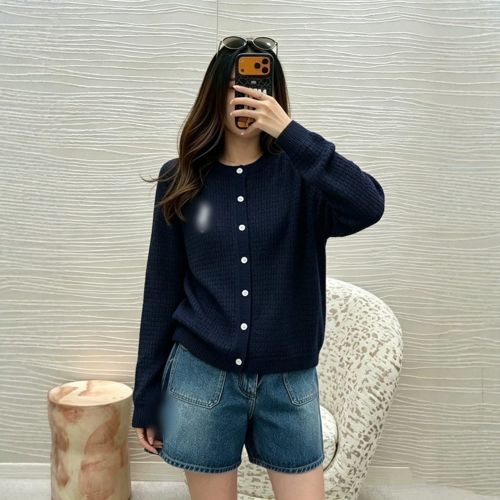 RLL/* 26ต้นฤดูใบไม้ร่วงสไตล์ใหม่สีทึบกลวงรอบคอถักคาร์ดิแกนแขนยาว