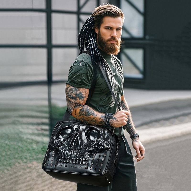One-Shoulder Messenger กระเป๋าเดินทางขนาดใหญ่ผู้ชายผู้หญิงที่ไม่ซ้ํากัน 3D สามมิติ Skull Rive
