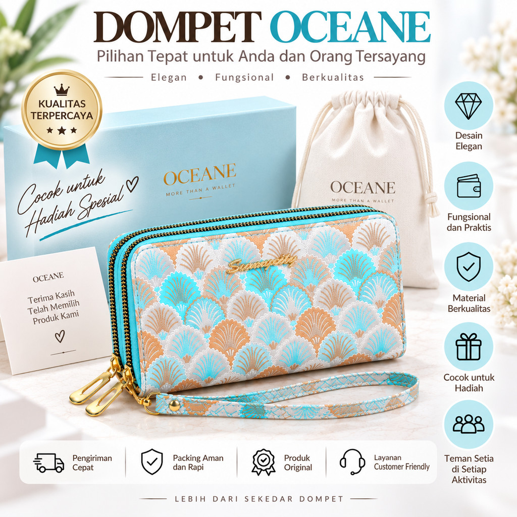 Oceane Womens Long Wallet WA1319B2 และ Elegant Double Zipper Slot Card Motif สายรัดข้อมือ