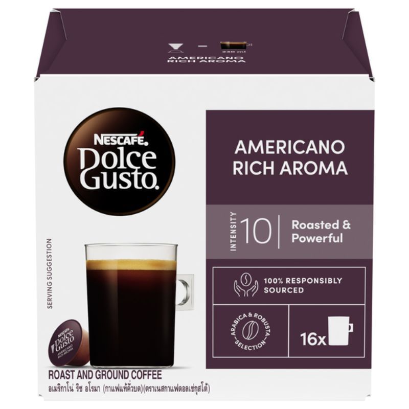 เนสกาแฟดอลเช่กุสโต้กาแฟคั่วบดอเมริกาโน่ริชอโรมา 16แคปซูล 128 กรัม NescafeDolce AmericanoRich128g