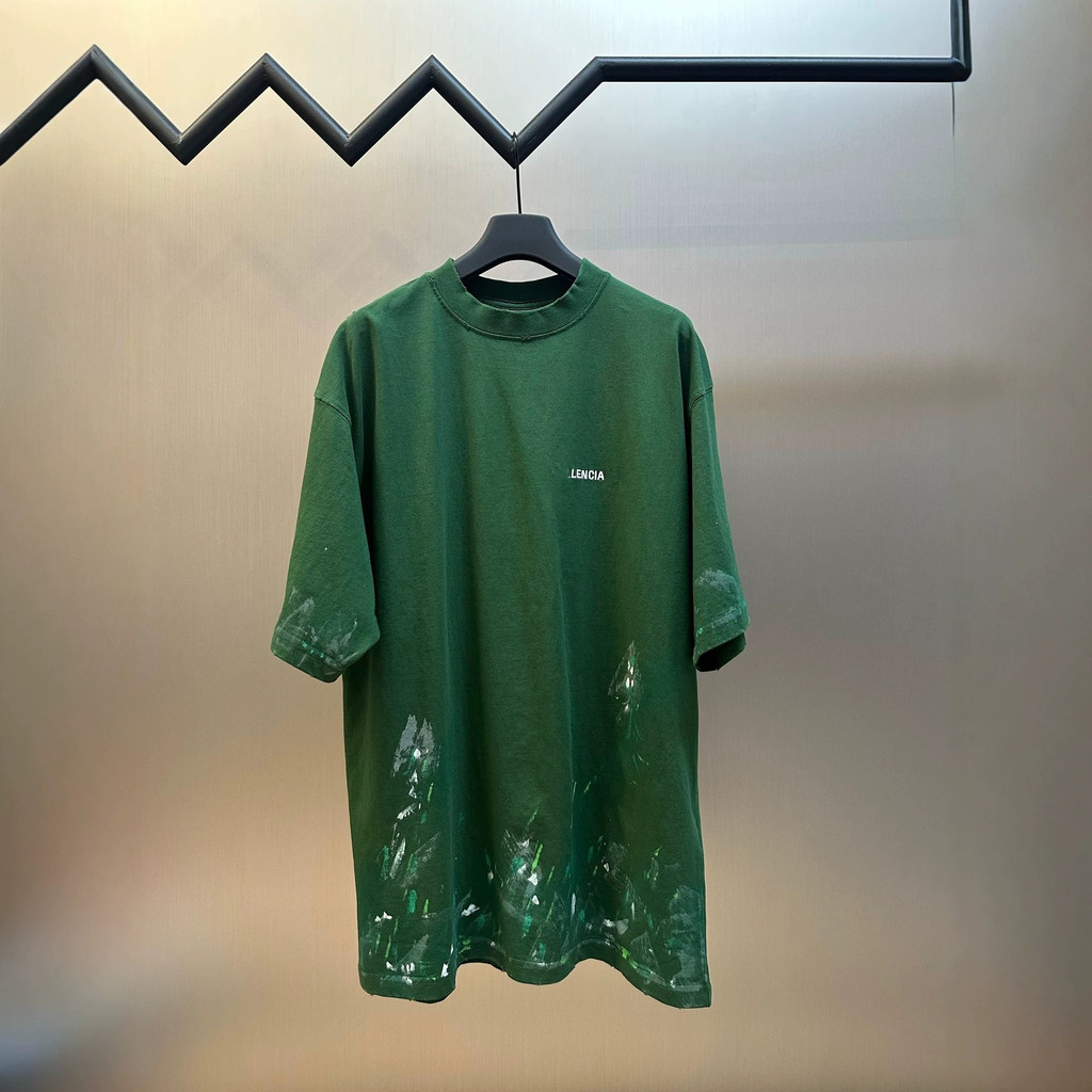 6AXQ BB-LCG * Splash Paint Graffiti Frayed รอบคอแขนสั้นเสื้อยืดผู้ชายผู้หญิงสไตล์เดียวกันหลวมสบายๆ