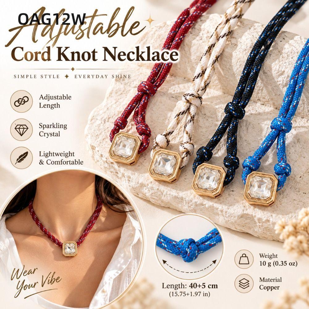 OAG12W Knot สร้อยคอ,สายไฟทองแดงกรอบสร้อยคอ,ของขวัญสไตล์มินิมอลสายสีฟ้าCubic Zirconia Squareจี้ของขวั