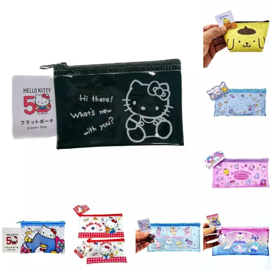 Sanrio Hello Kitty พาวช์ 50th Anniversary สีดำ 80s กระเป๋าใส่เครื่องสำอาง การ์ด ของแท้จากเกาหลี Kore