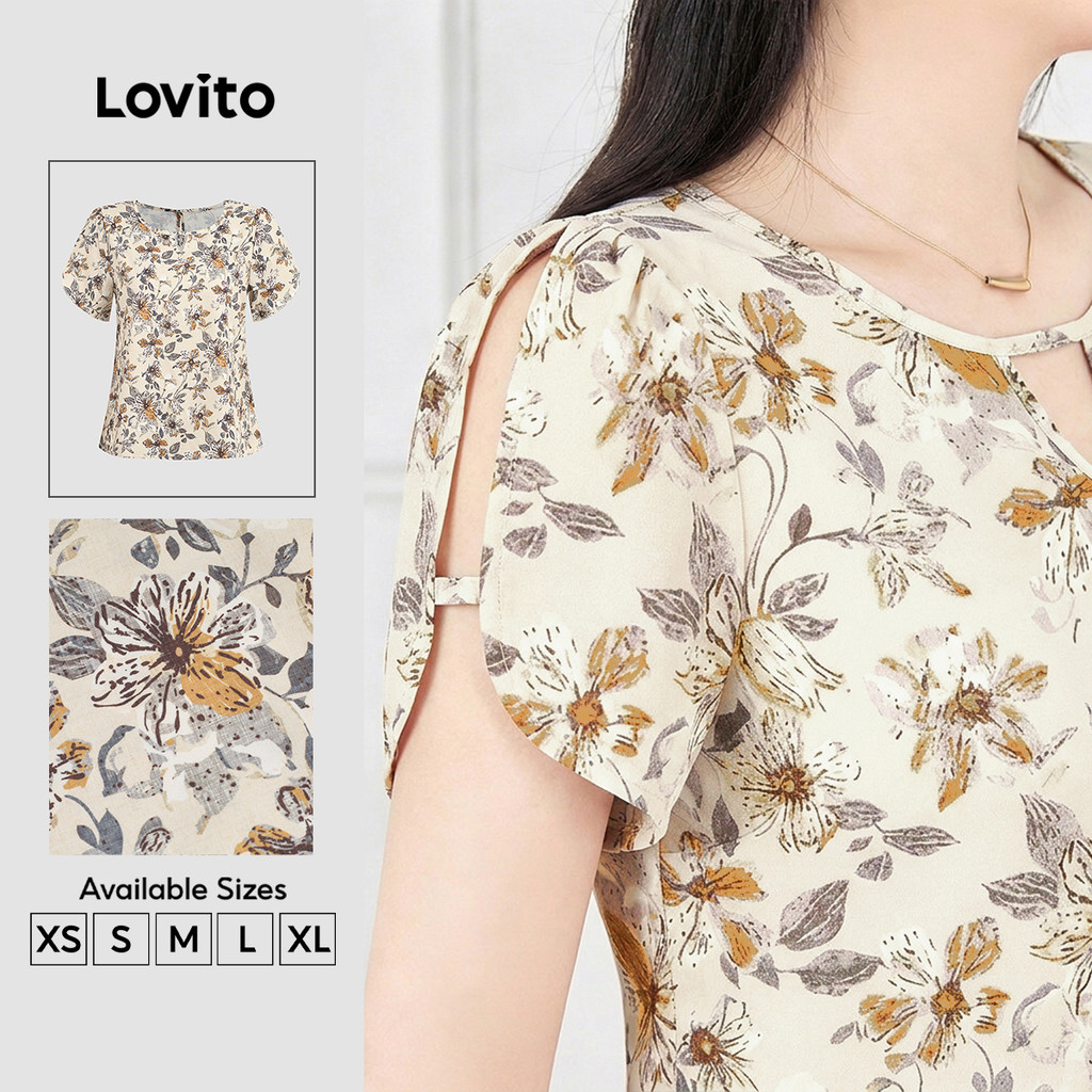 Lovito โบโฮ เสื้อเบลาส์ คอวี แบบคัทเอาท์ สําหรับผู้หญิง LK5ED114