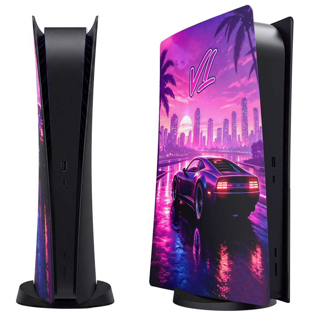 PS5 GTA6 Replacement Faceplate, Neon Retro Car Protective Cover Panel สําหรับ PS5 Slim / Pro Disc & 