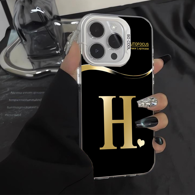 เคส iPhone รูปตัว H สีดําและสีทองหรูหรา Full ProtectioniP 11/12/13/14/15/16/17/Plus/Pro/Max/XR/XS