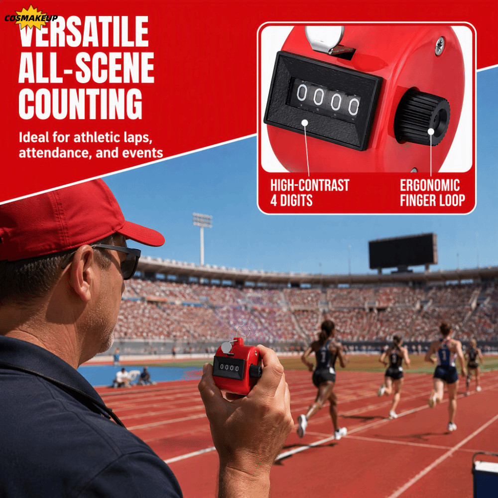 COSMAKEUP Mechanical Hand Tally Counter, 4 หลักหมายเลข ไม่ต้องใช้แบตเตอรี่ Tally Counter Clicker, ทน