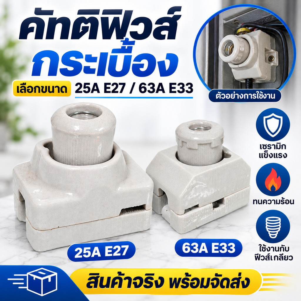 คัทติฟิวส์ กระเบื้องเซรามิก คัทเอาท์ฟิวส์ มีให้เลือก 25A E27 / 63A E33 ฐานฟิวส์เกลียว อุปกรณ์ไฟฟ้า