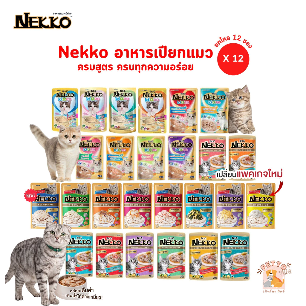 [12 ซอง] Nekko เน็กโกะ อาหารเปียกแมว ครบสูตร ขนาด 70 กรัม