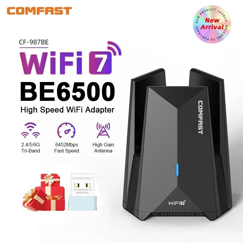 COMFAST WiFi7 อะแดปเตอร์ USB BE6500 2.4G & 5G & 6G Triband USB3.0 Dongle 6452Mbps การ์ดเครือข่าย Fre