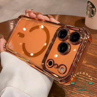 เคส iPhone17 Plated ถุงลมนิรภัยป้องกันการล่มสลายเคสโทรศัพท์แม่เหล็ก iphone17 Pro Max 16 15 14 13 12 เคสสําหรับ iPhone เคสซิลิโคนนิ่ม TPU กันกระแทก