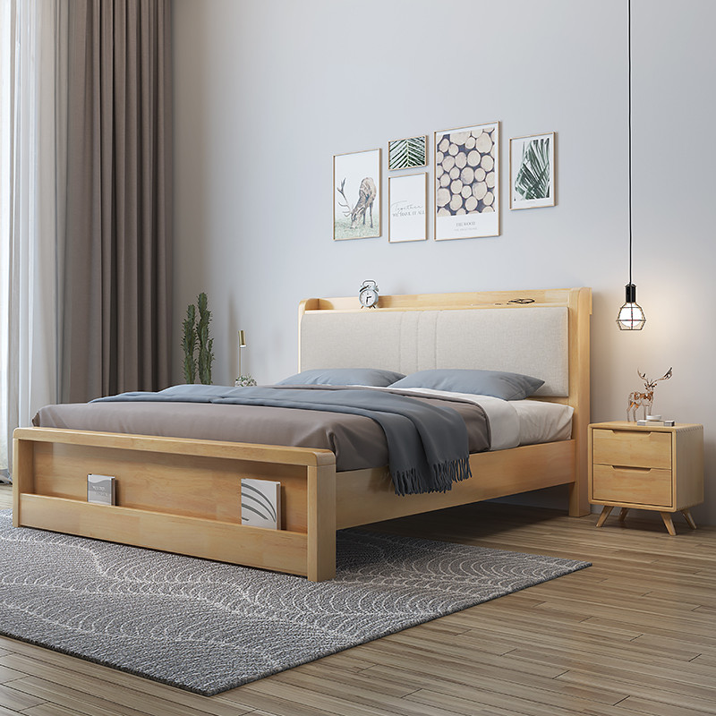 Nordic Oak Log เตียงไม้เนื้อแข็ง Dual-ใช้ที่ถอดออกได้ล้างทําความสะอาดได้นุ่มเชื่อถือได้สไตล์ญี่ปุ่นค