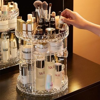 (COD) Rak Kosmetik Putar Akrilik 360 Derajat / Rak Makeup Acrylic / Diamond Transparan / Organizer Makeup Penyimpanan