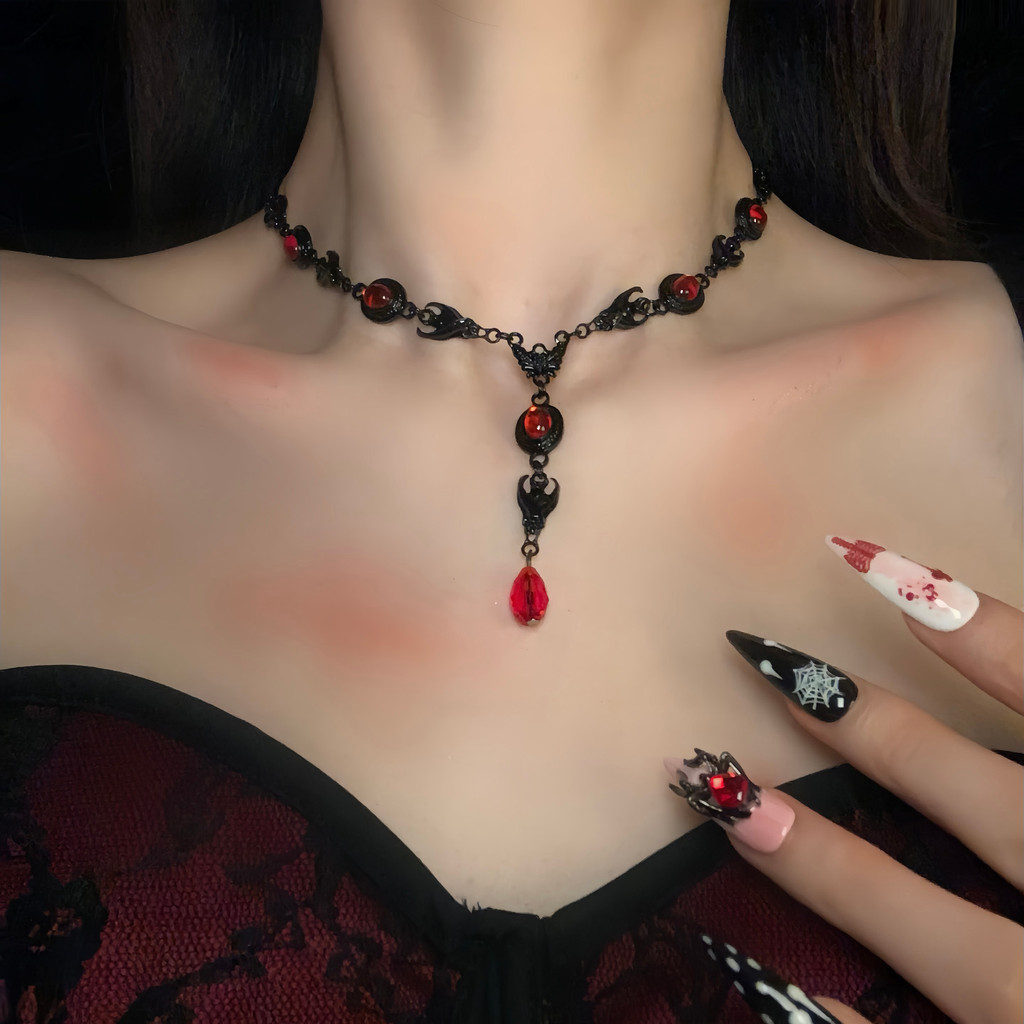 ♥HEY TAO Diablo Gothic Water Drop จี้สร้อยคอโชคเกอร์ออกแบบฮาโลวีน Abi อุปกรณ์เสริมสร้อยคอ♟