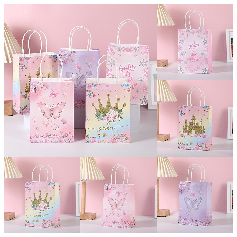 2 กระเป๋าของขวัญสีชมพูเหมาะสําหรับหลายโอกาสหลายการพิมพ์เด็กผู้หญิง/ผู้หญิง Prefer