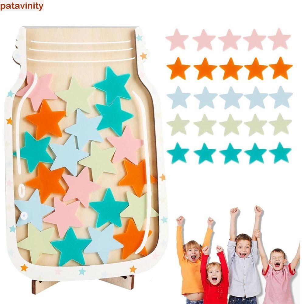 PATAVINITY Positive Beahavior Rewards Jar, ไม้การ์ตูนเด็ก Star Reward Jars, ความตอบสนองหัวใจพร้อมวงเ