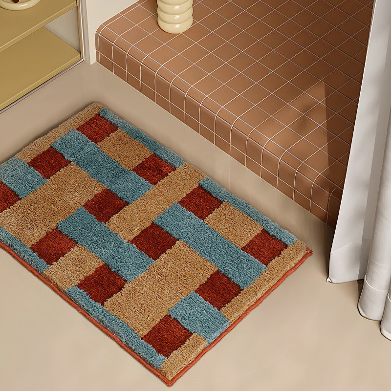 Dreamerhouse พรมปูพื้น Retro Lattice - Anti-Slip & Quick-Drying, สำหรับห้องนอน, ห้องน้ำ และครัว