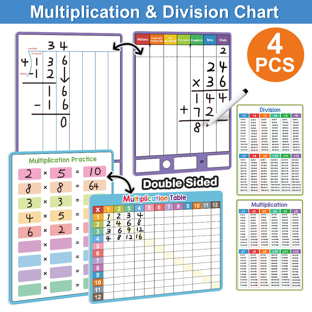 การคูณภาษาอังกฤษ Division ตารางการคํานวณการดําเนินงานกระดานเขียนด้วยลายมือเขียนซ้ําได้ A4 บอร์ดคูณ Division ตารางการเรียนรู้ Aids