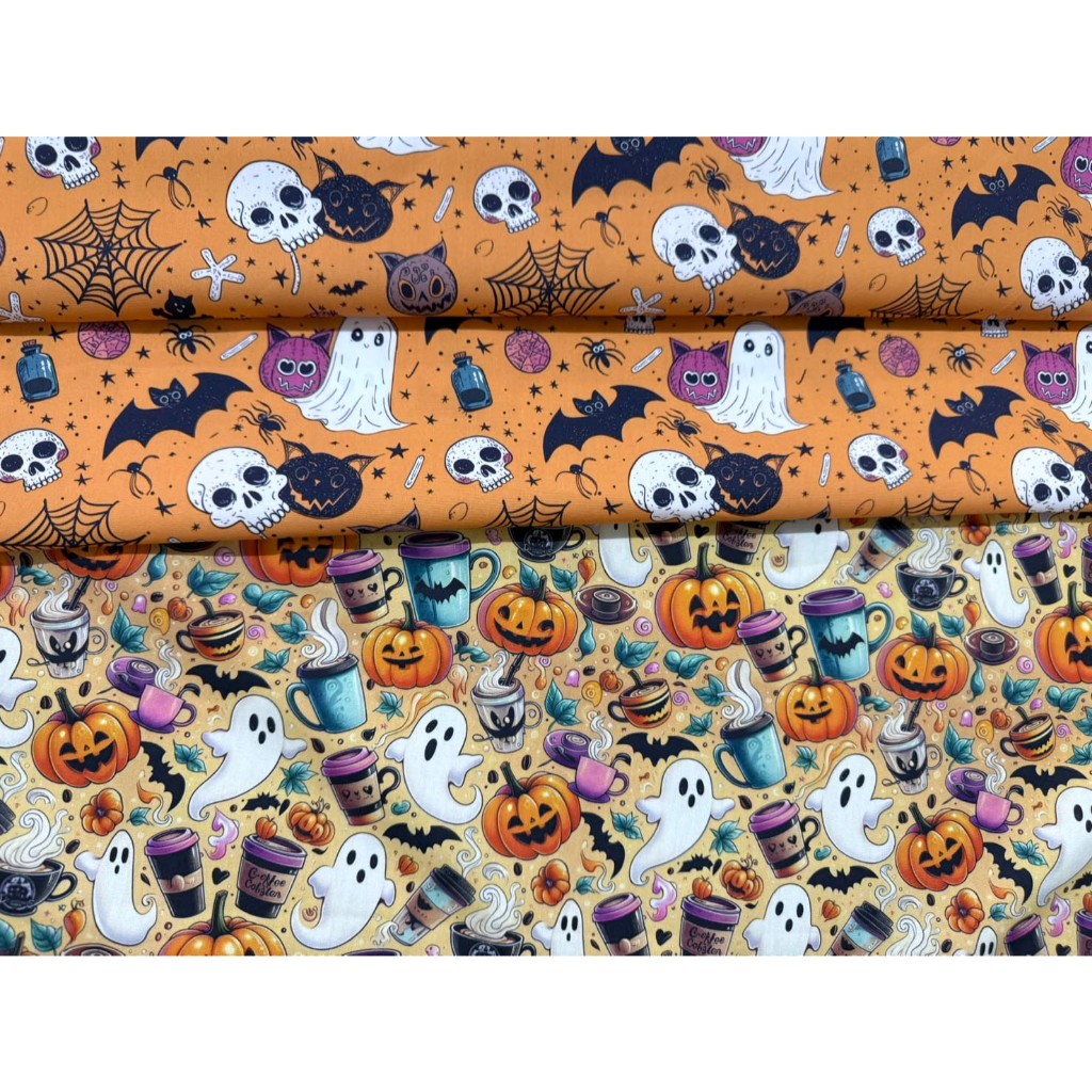 ผ้าเมตร ผ้าคอตต้อนญี่ปุ่น 100% ผ้าลายฮาโลวีน การ์ตูน Halloween เกรดพรีเมียม เนื้อนิ่ม หน้ากว้าง 45 นิ้ว หน่วยขายเป็นเมตร