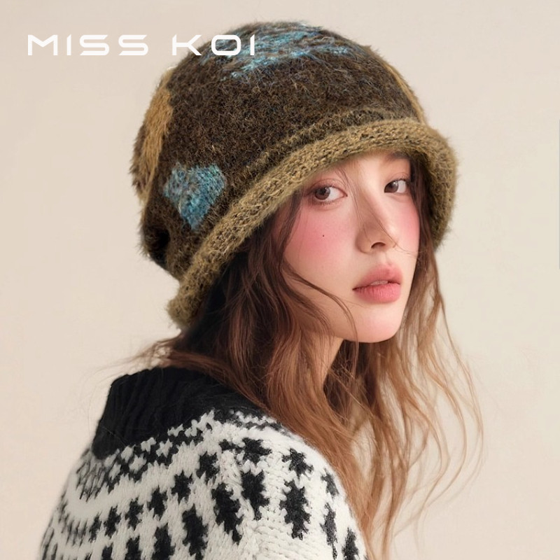 MISSKOI Design หมวกถักขนสัตว์ผู้หญิง สำหรับฤดูหนาว อุ่นและน่ารัก ในไซส์เล็ก