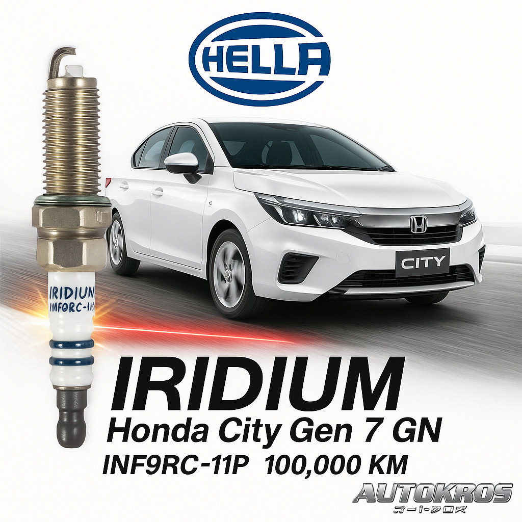 หัวเทียนเข็ม อิริเดียม Honda City Gen 7 GN  ชุด 4 หัว  100,000 กม : Iridium  Hella INF9RC-11P