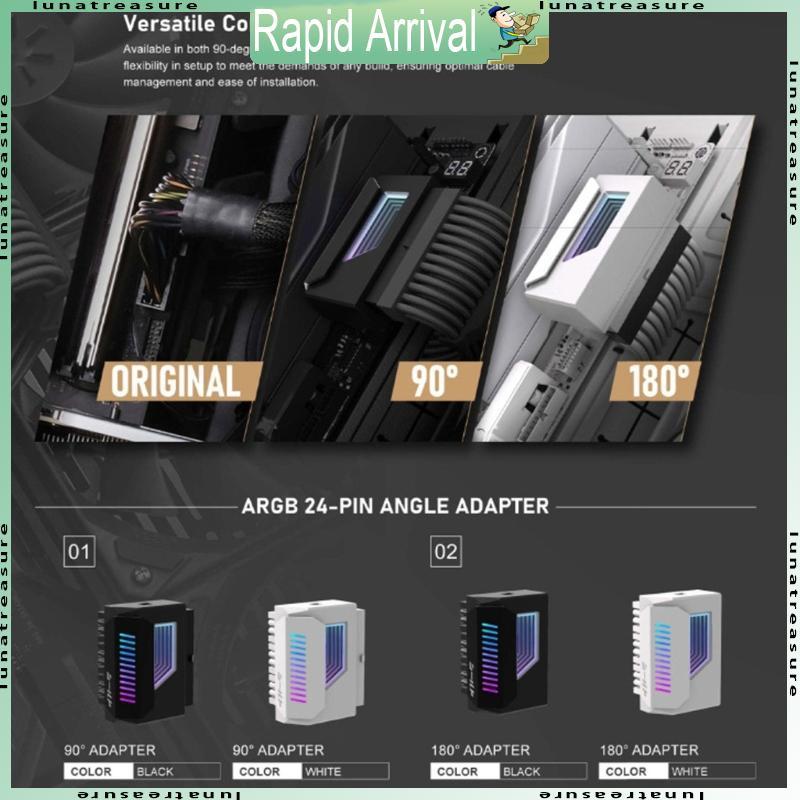 Lun 180° 24Pin Power Connectors พร้อมไฟ ARGB 24Pin 180 องศาตัวเชื่อมต่ออะแดปเตอร์สําหรับเมนบอร์ด
