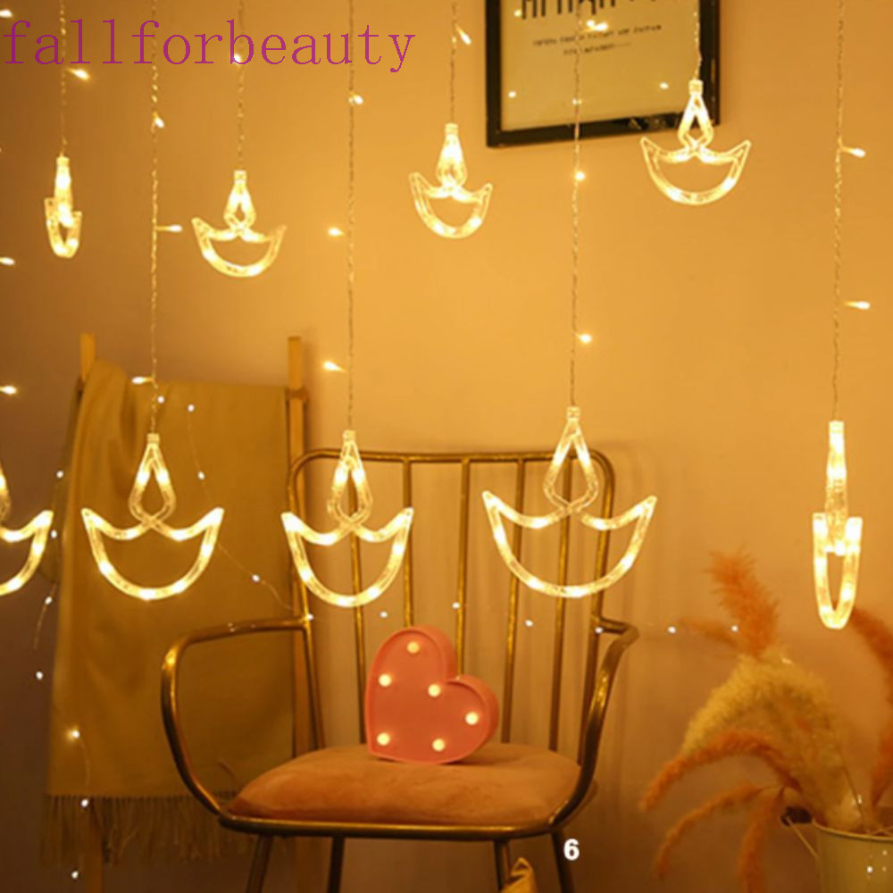 FALLFORBEAUTY Diwali Light, ปลั๊ก USB Happy Diwali Curtain Light, Girl Room Brilliant Night Heart Sh