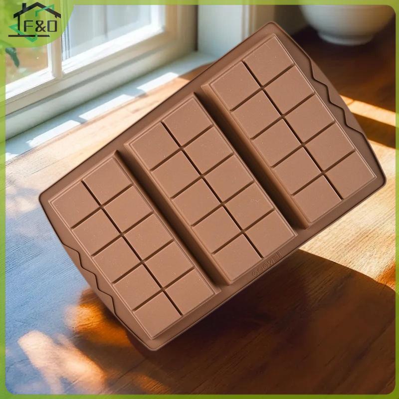 F&O แม่พิมพ์บาร์ช็อคโกแลต 3-in-1 แท่งซิลิโคน Break Apart Wax Melt Mould Easy Release สี่เหลี่ยมผืนผ้