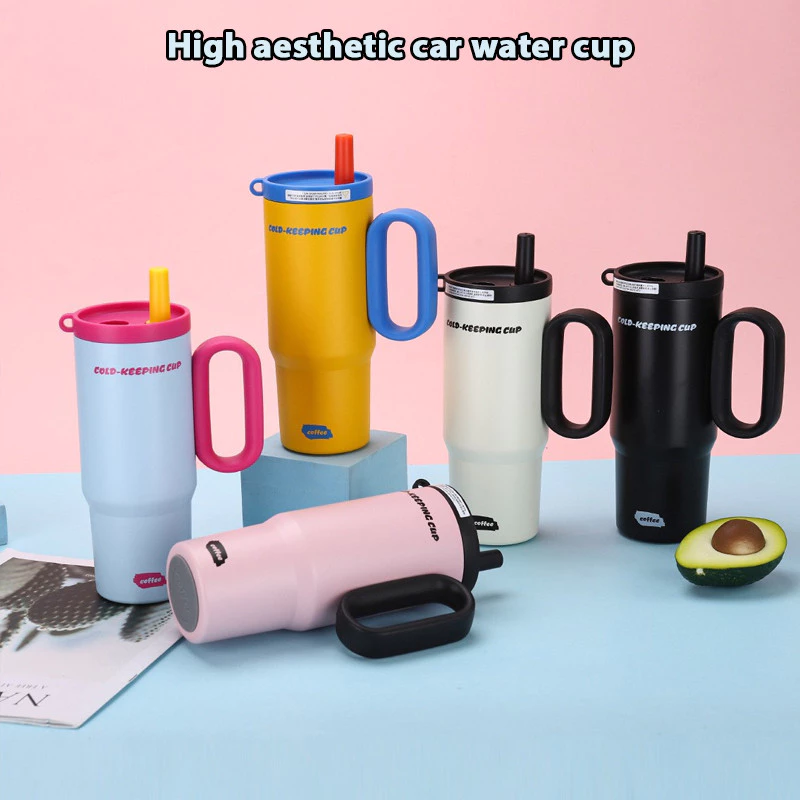 แก้วเก็บความเย็น 750ml ความจุขนาดใหญ่ กระติกน้ำร้อน 316 พร้อมที่จับ มีกรองชา พร้อมหลอด เก็บอุณหภูมิได้นาน T01311