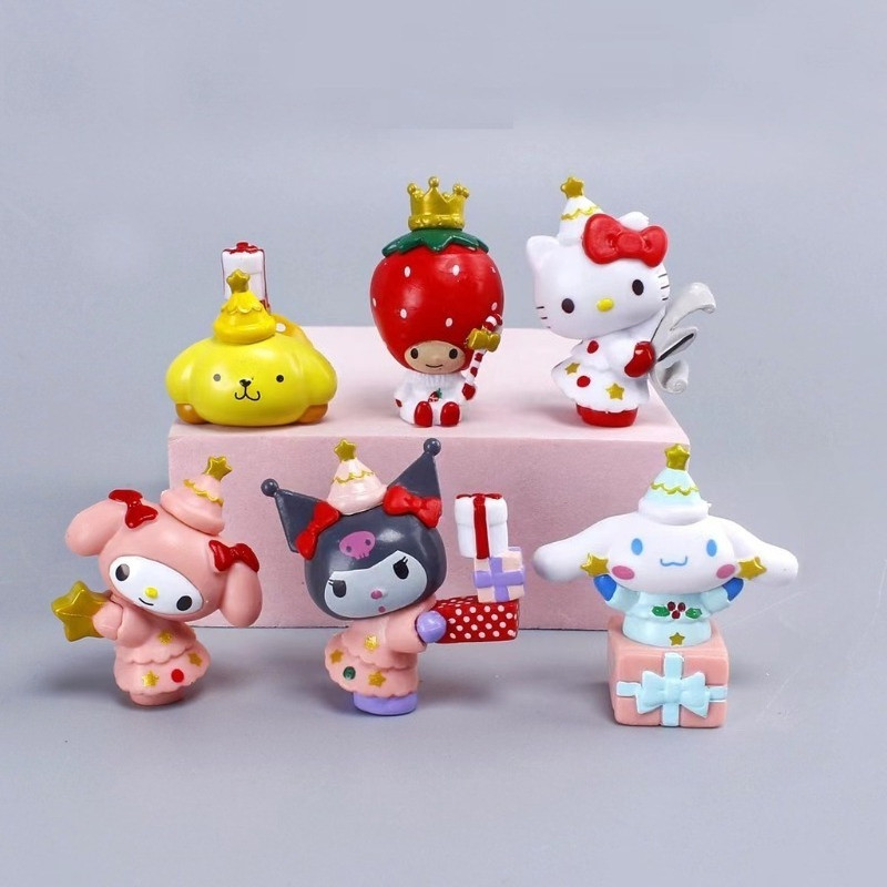 ใหม่Kuromi Hello Kitty Cinnamoroll Pom Pom Purinเค้กด้านบนActionตุ๊กตาของเล่นพลาสติกDIYเด็กสาววันเกิดKuromiเค้กตกแต่งเครื่องประดับ
