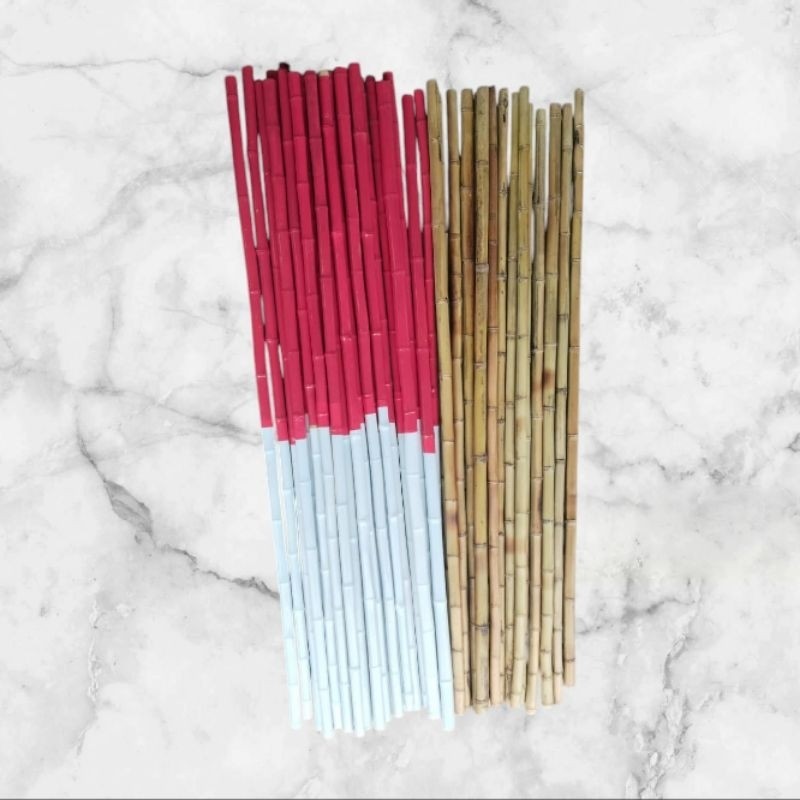 MERAH RED AND WHITE SCOUT BAMBOO STICK / PLAIN BAMBOO STICK / 160cm LENGTH