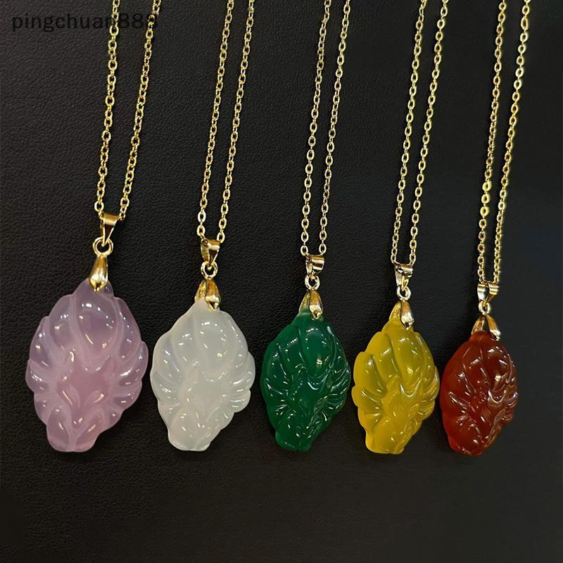 Pingchuan888 Nine-Tailed Fox จี้สร้อยคอ Unisex สัตว์ Hand-Carved Fox ผู้ชายผู้หญิง Lucky เครื่องประด