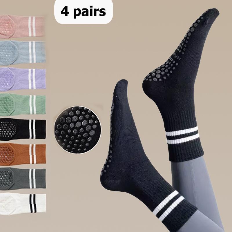 [แพ็ค 4คู่]ถุงเท้ากีฬากันลื่นสำหรับโยคะ พิลาทิส ถุงเท้ากริป เต้นรำ ฟิตเนส เทรนนิ่ง กันลื่นแบบ Yoga socks