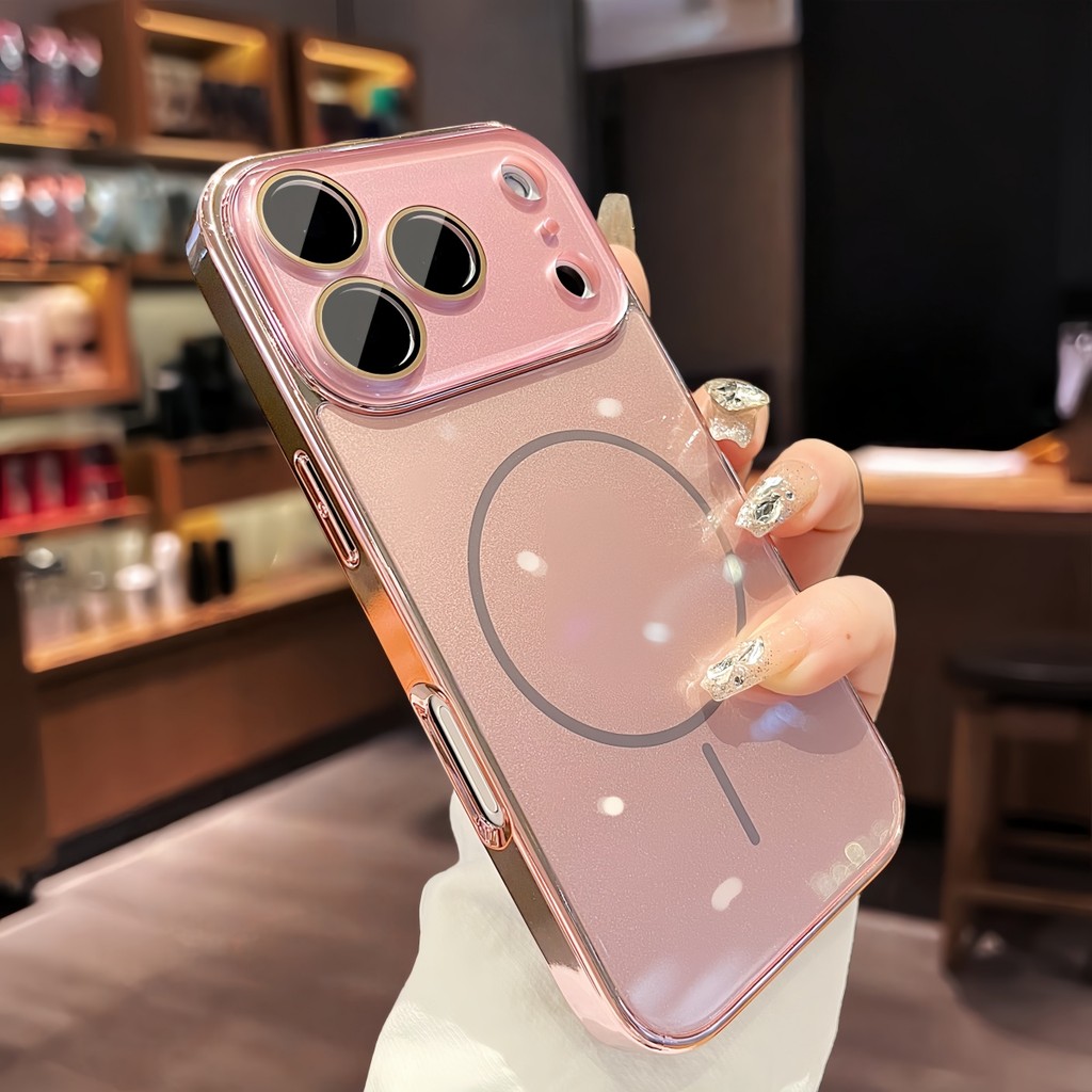 ใหม่ ip17 ปลอก rose gold กระจกนิรภัยพร้อมเลนส์สําหรับ iPhone 13 14 15 16 17 Pro Max Air hard case 16pro แม่เหล็ก 15pro กันกระแทกปกหลัง