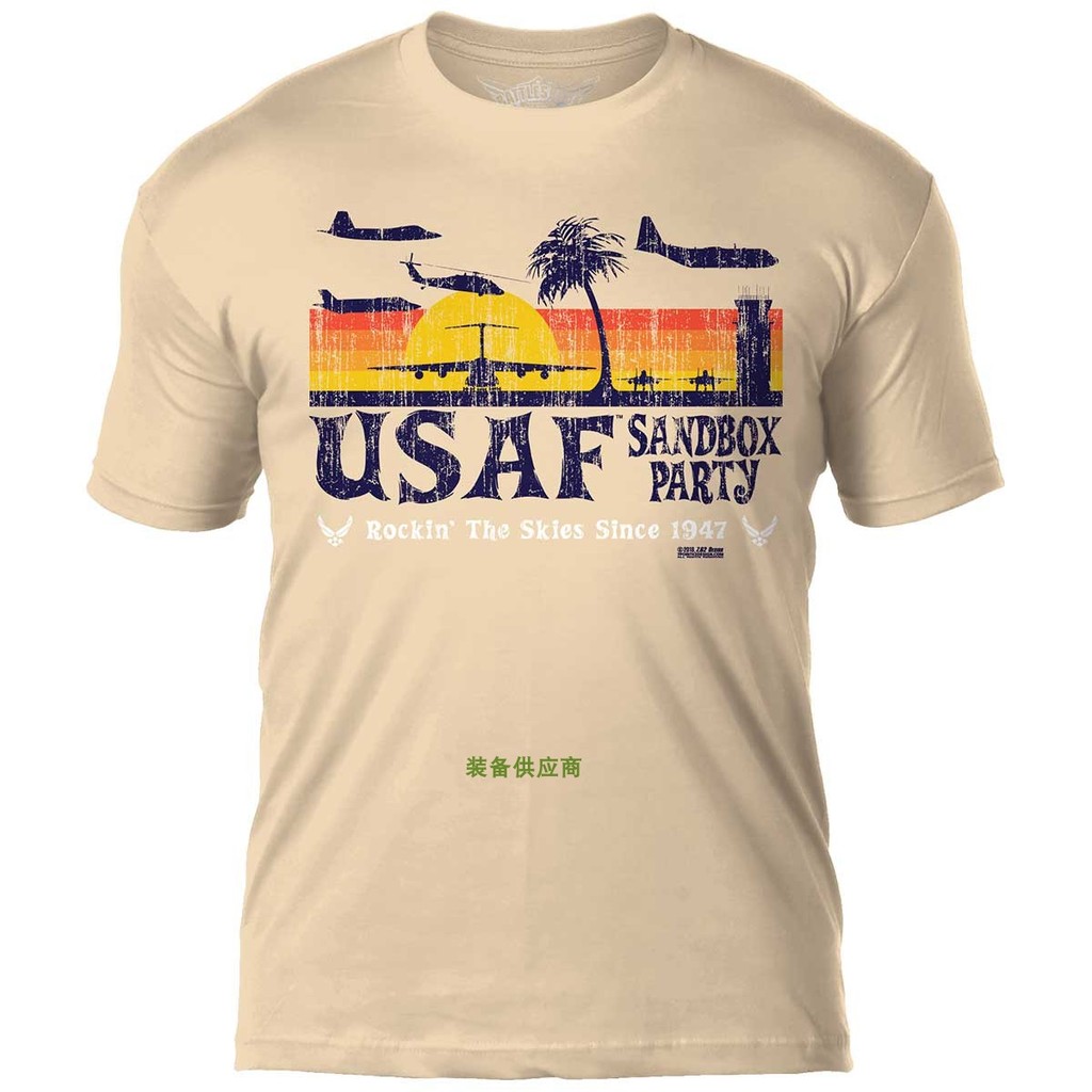 ออกแบบทหารแขนสั้น 100% เสื้อยืดผ้าฝ้ายพรีเมี่ยม, US Air Force Beach Party ทหารพัดลมลูกเรือคอแขนสั้น 