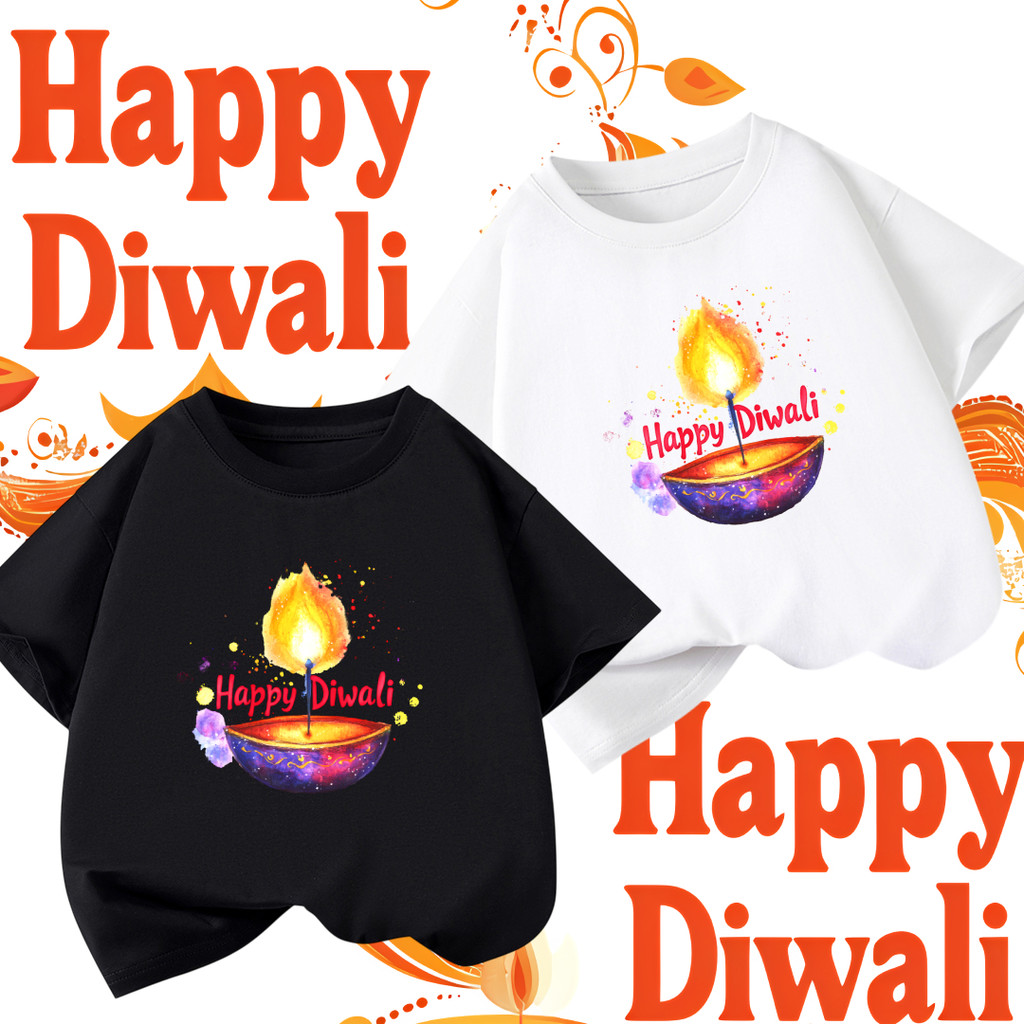 Diwali เสื้อยืด Happy Diwali Festival of Lights เสื้อยืดลําลองแฟชั่น 100% cotton สำหรับผู้ชายและผู้ห
