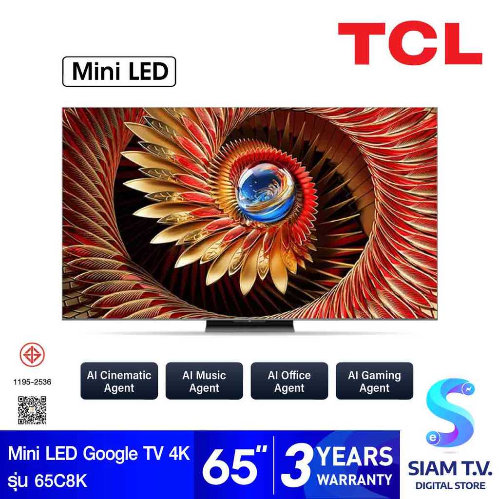 TCL Premium QD-MiniLED GOOGLE TV 4K Ultimate AI รุ่น 65C8K สมาร์ททีวี 65 นิ้ว โดย สยามทีวี by Siam T